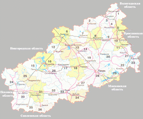 Карта Тверской области